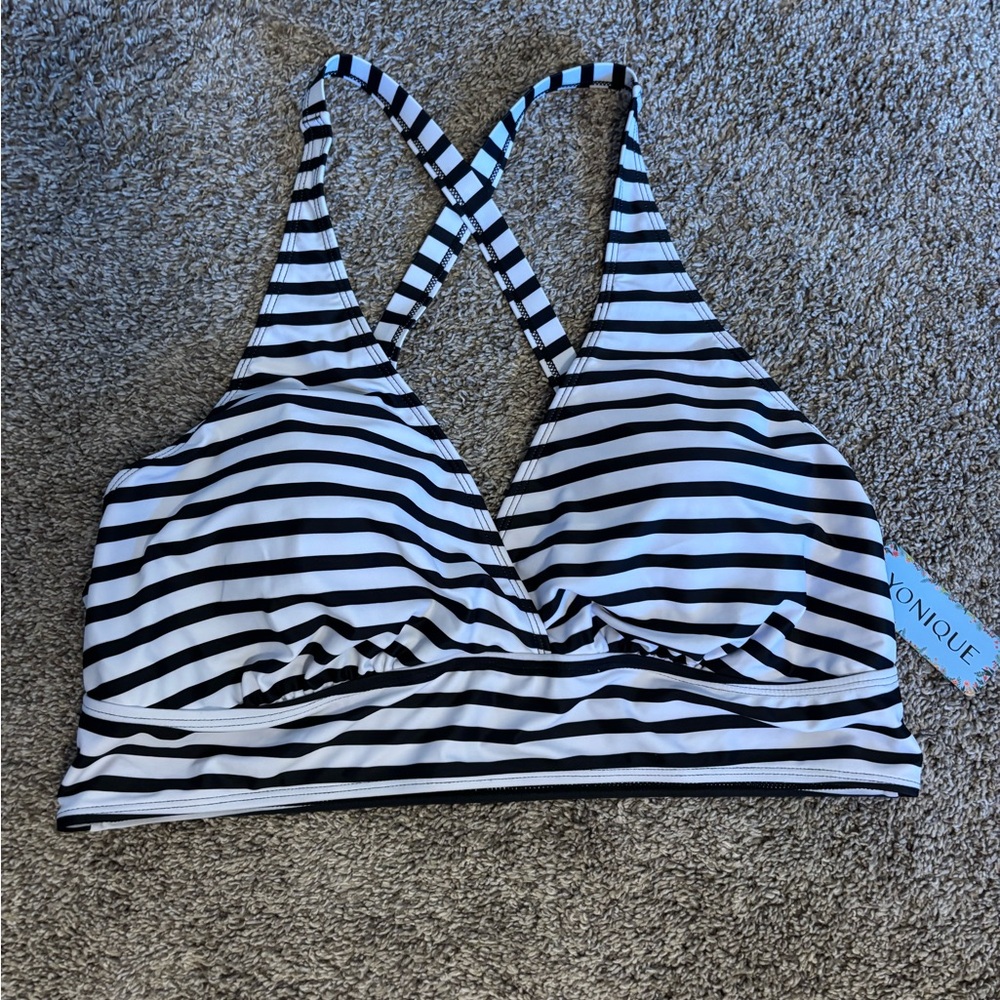 Black and White Striped Bikini Top Younique NWT